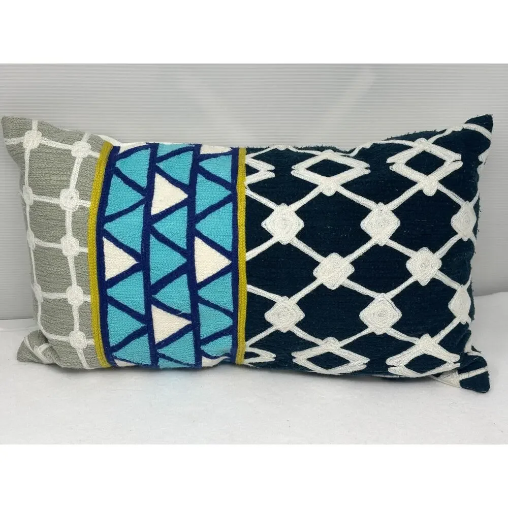 West Elm Throw‎ Pillow Modern Colorblock Lumbar Textured Embroidered 12